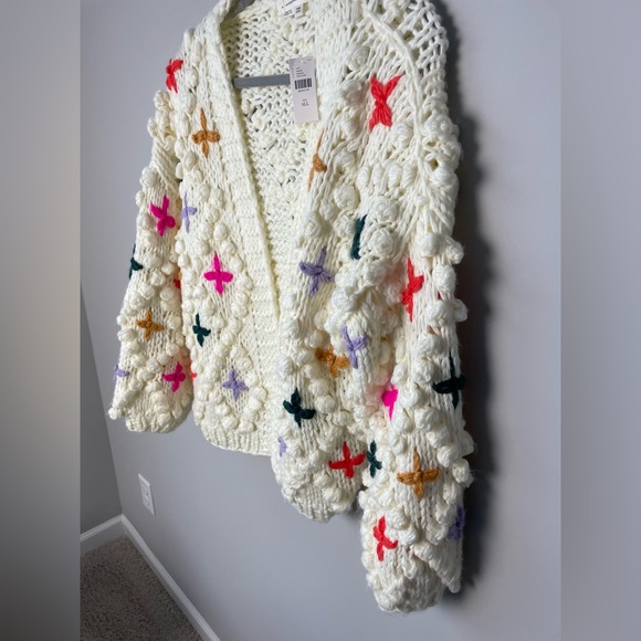 Anthropologie Bubble Cardigan Sweater (One Size) ivory Colorful NWT - Picture 7 of 13